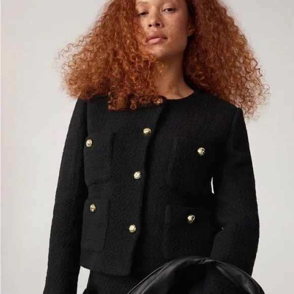 Mango Black Tweed Jacket with Gold Buttons - Picture 2 of 5